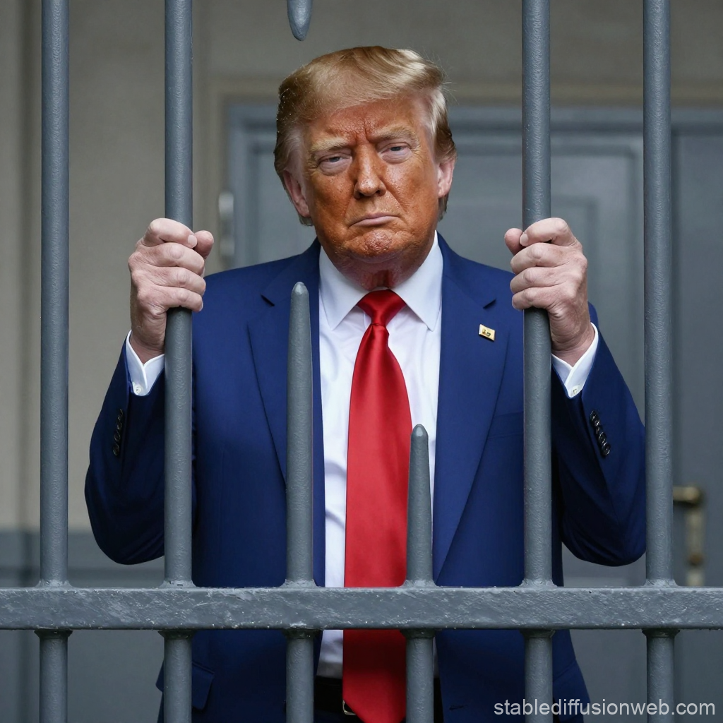 Man in Suit Behind Prison Bars