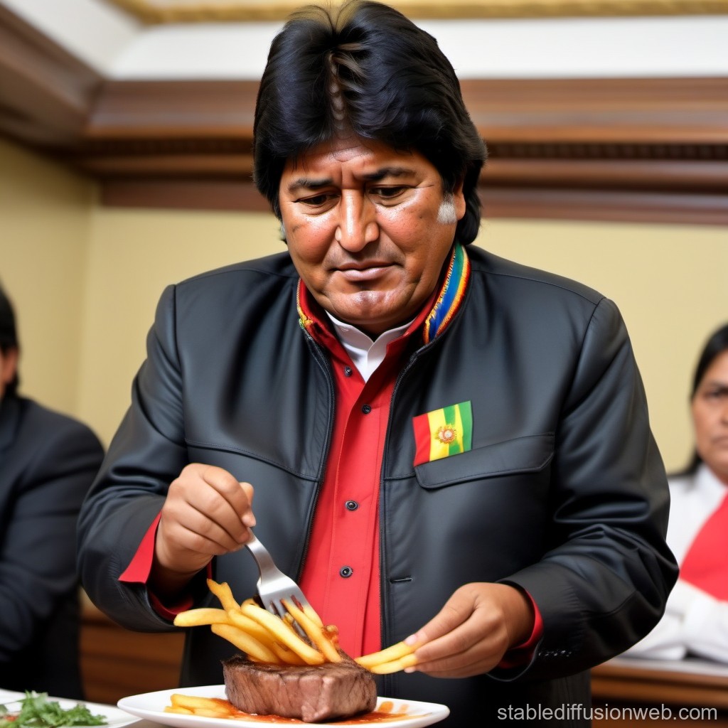 Man in Traditional Attire Eating Steak with Fries