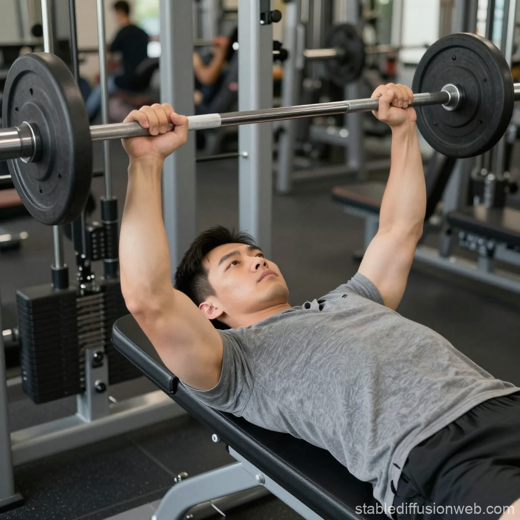Man Performing Bench Press Exercise in Gym