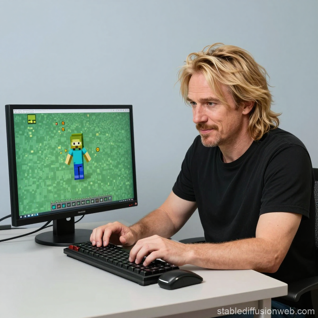 Man Playing Minecraft on Desktop Computer