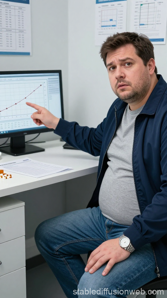 Man Pointing at Rising Cholesterol Chart in Medical Office