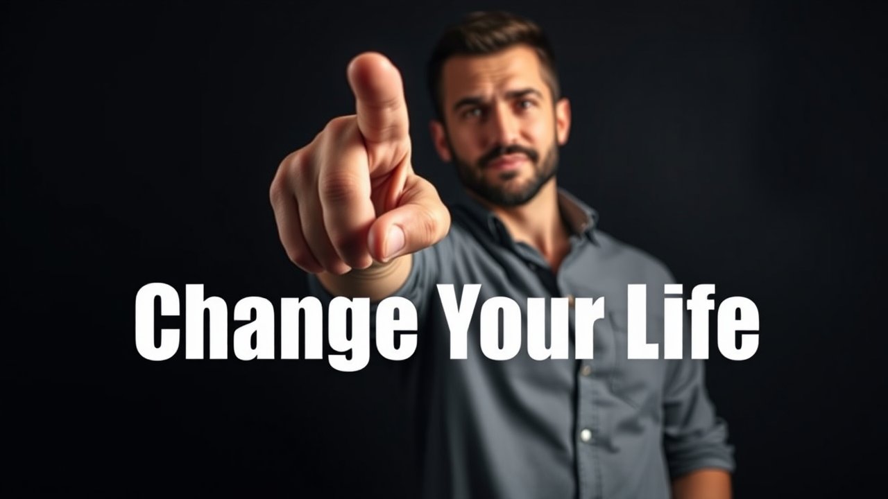 Man Pointing Forward with Change Your Life Text