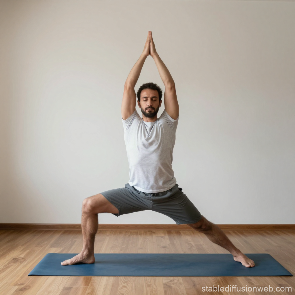 Man Practicing Yoga Warrior Pose Indoors