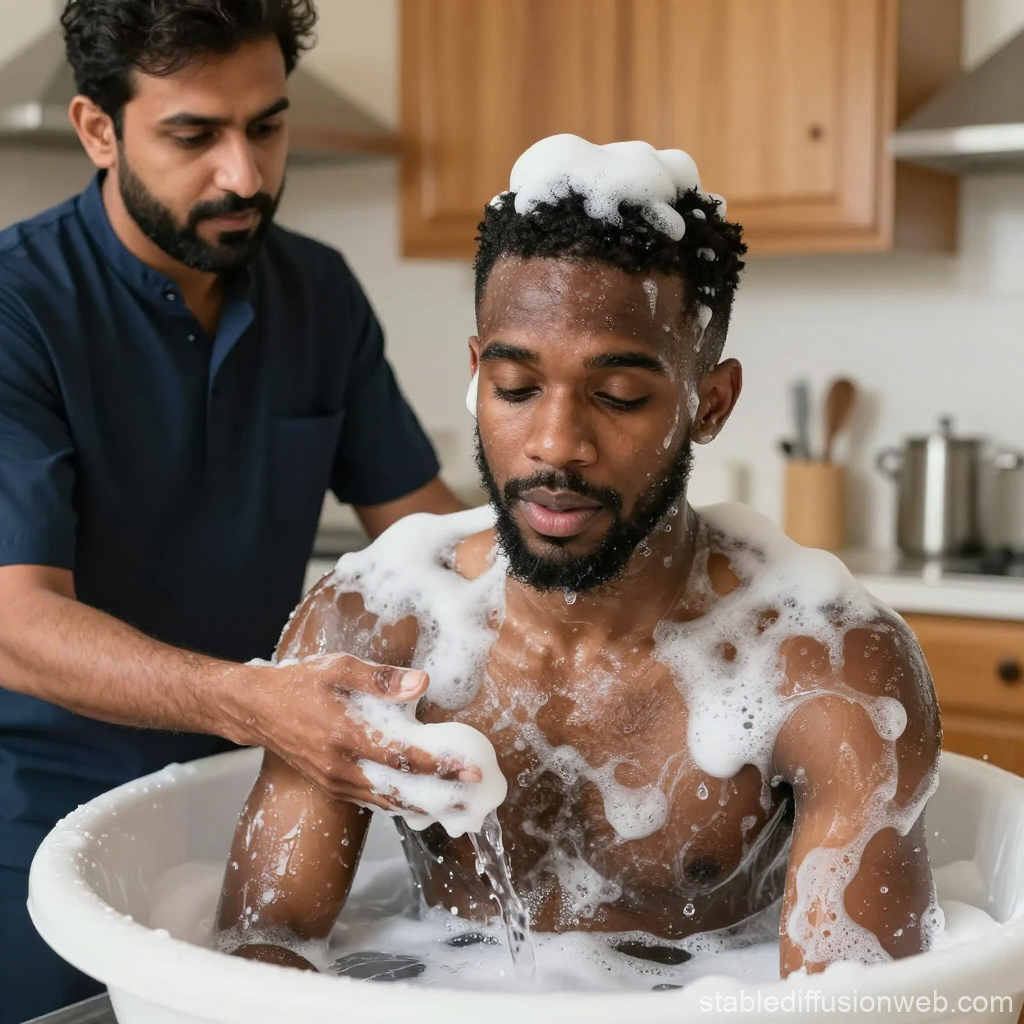 Man Receiving a Gentle Foam Bath Assistance