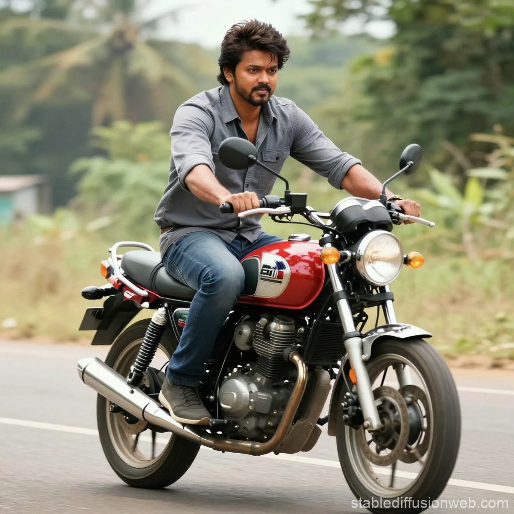 Man Riding Classic Motorcycle on Road