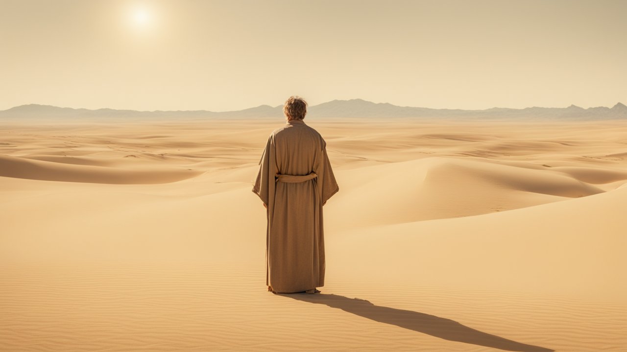 Man Standing Alone in Vast Desert Landscape