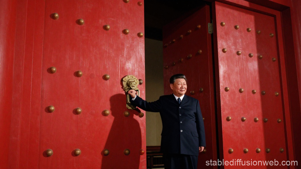 Man Standing by Large Traditional Red Door