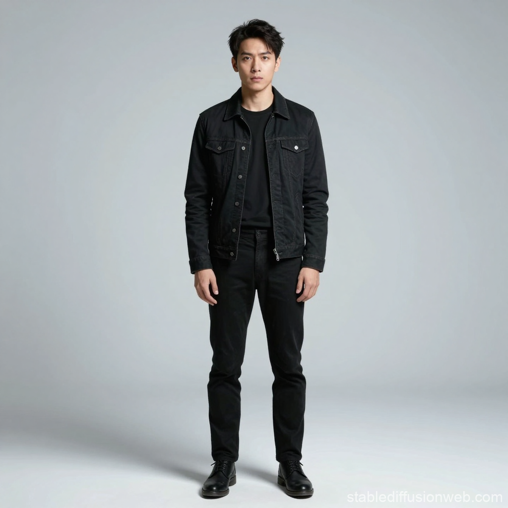 Man Standing Straight in Black Outfit