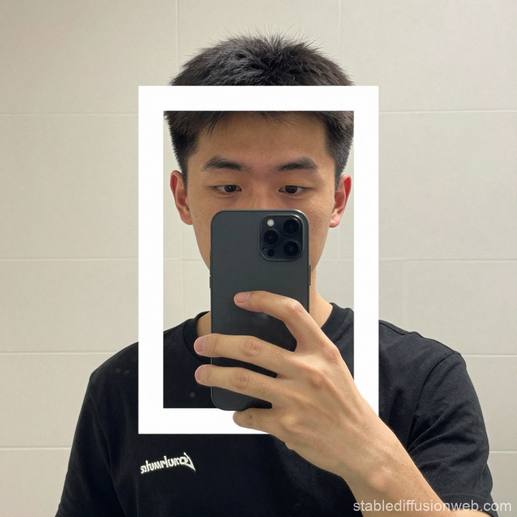 Man Taking a Selfie with Phone in Mirror