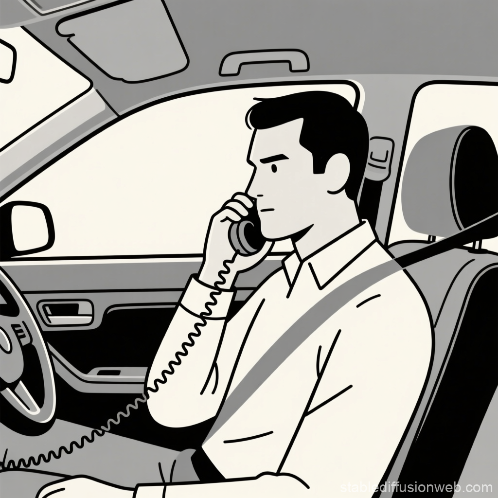 Man Talking on Phone Inside Car Illustration