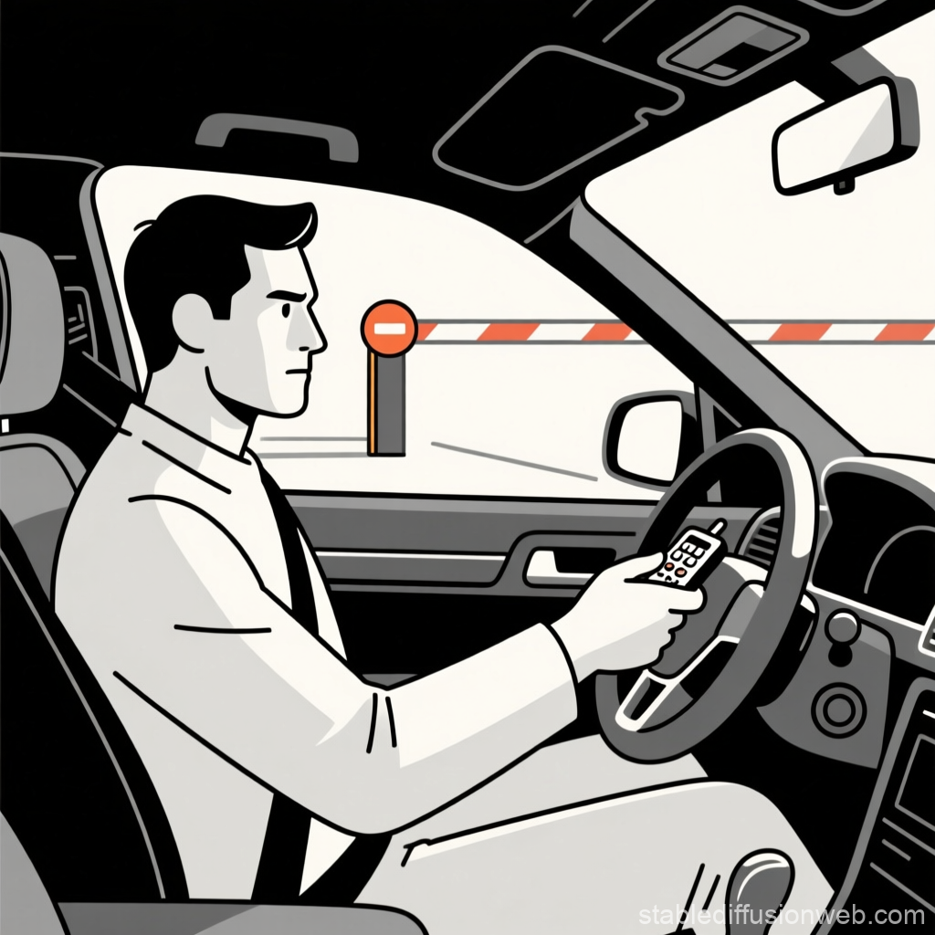 Man Using Remote to Open Car Barrier