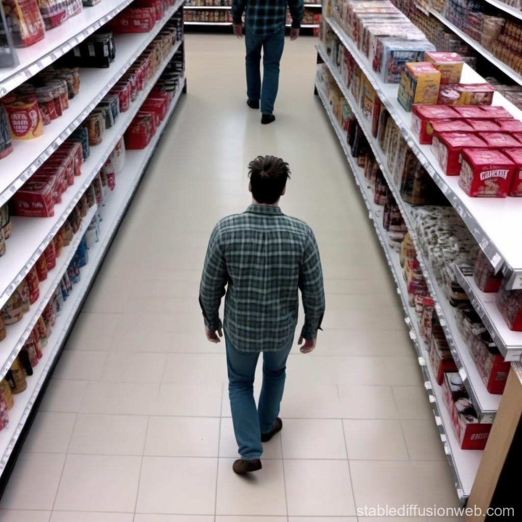 Man Walking Down Grocery Store Aisle