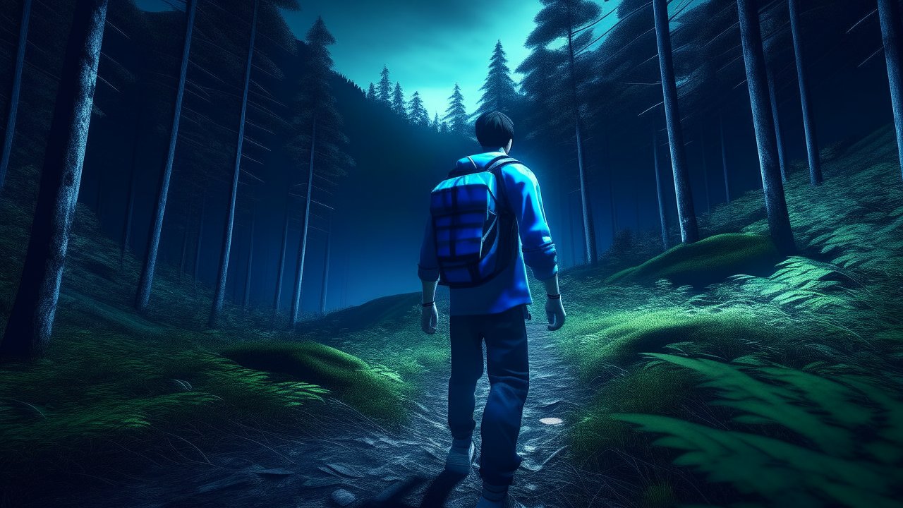 Man Walking Through a Mystical Forest at Night
