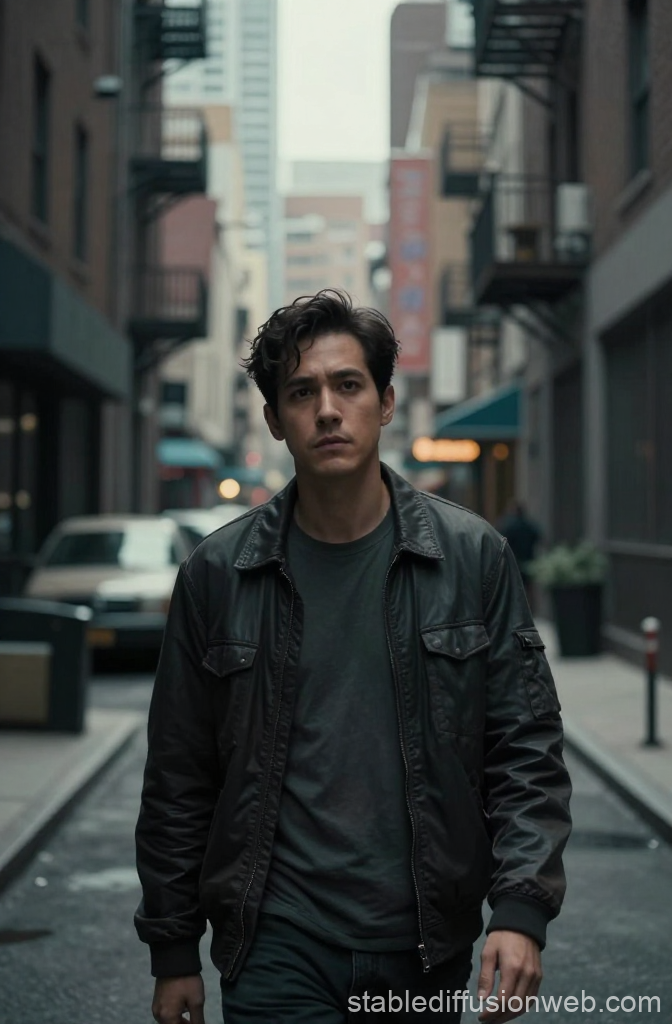 Man Walking Through Gray Urban Alley