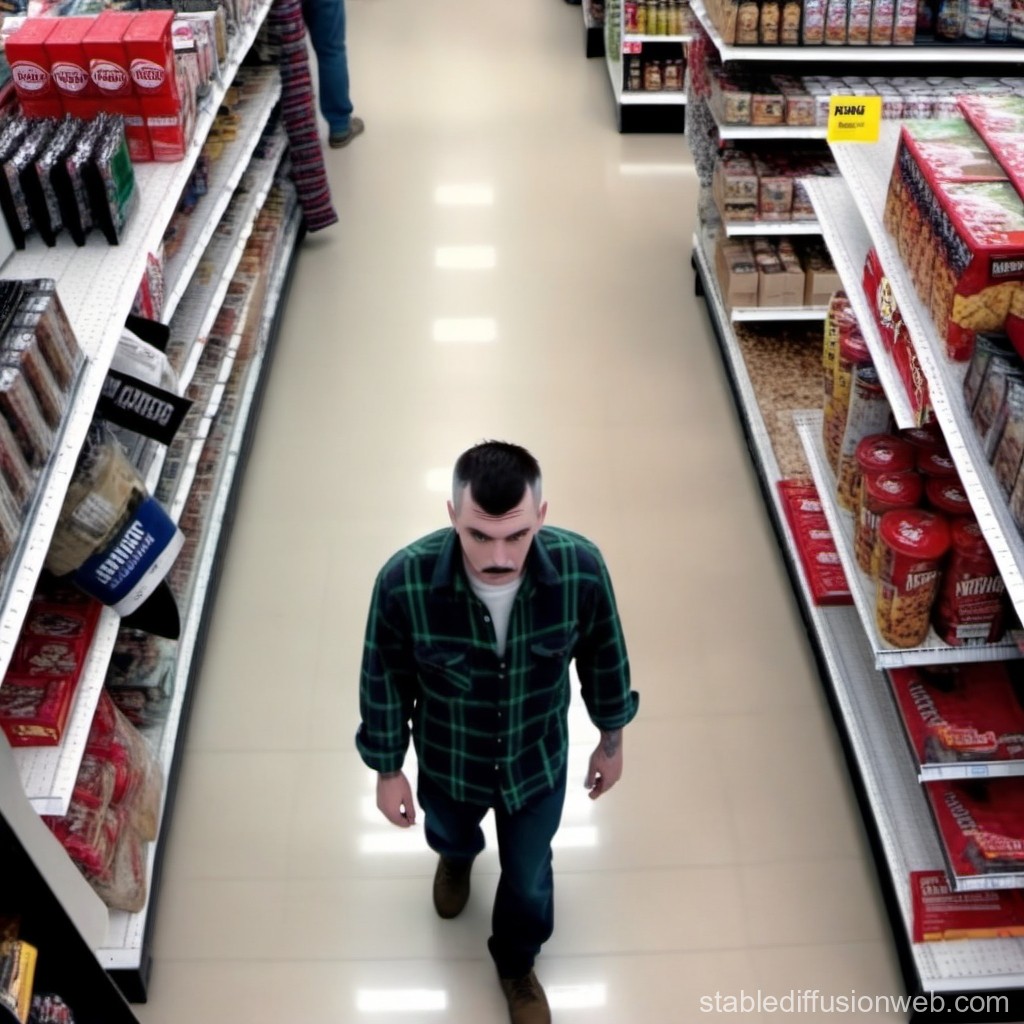 Man Walking Through Grocery Store Aisle