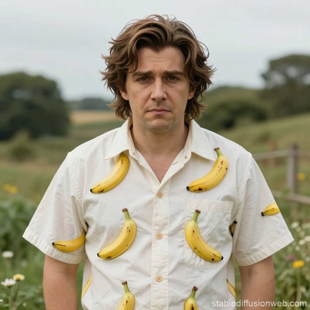 Man Wearing Banana-Patterned Shirt in Outdoor Setting