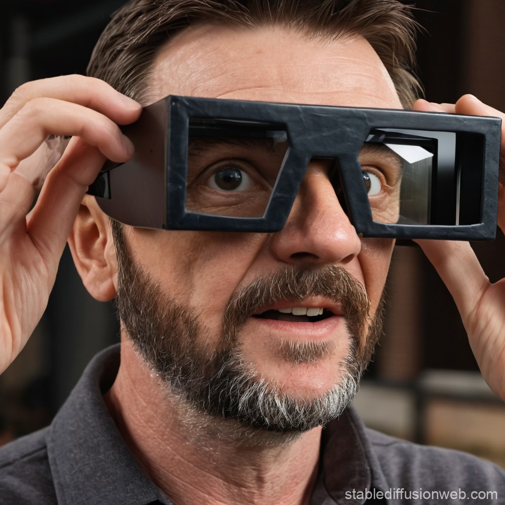 Man Wearing Futuristic VR Glasses with Amazed Expression
