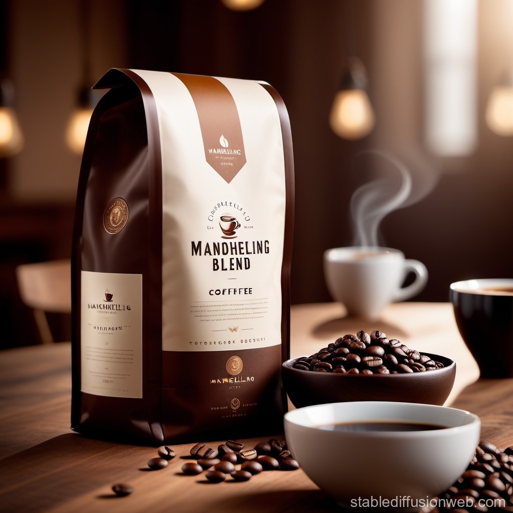 Mandheling Blend Coffee Packaging with Beans and Cups
