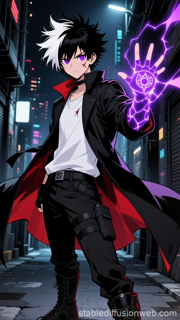 Manga Protagonist with Electric Power in Neon City