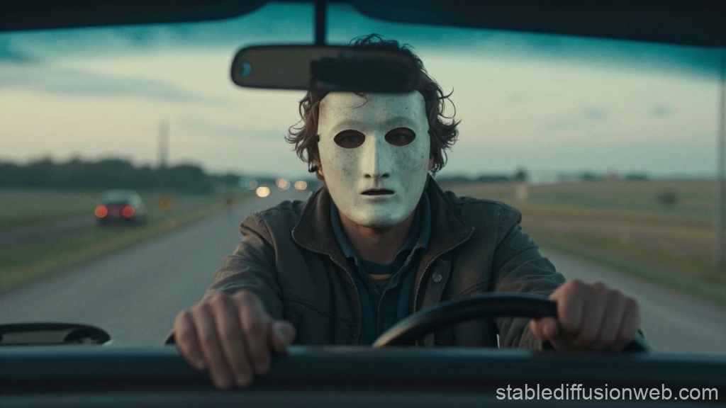 Maniac Farmer Wearing White Mask Driving Truck