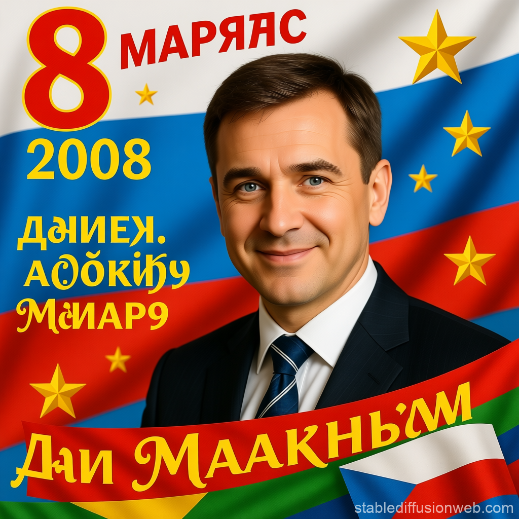 March 8, 2008 Celebration with Russian Flag and Smiling Man