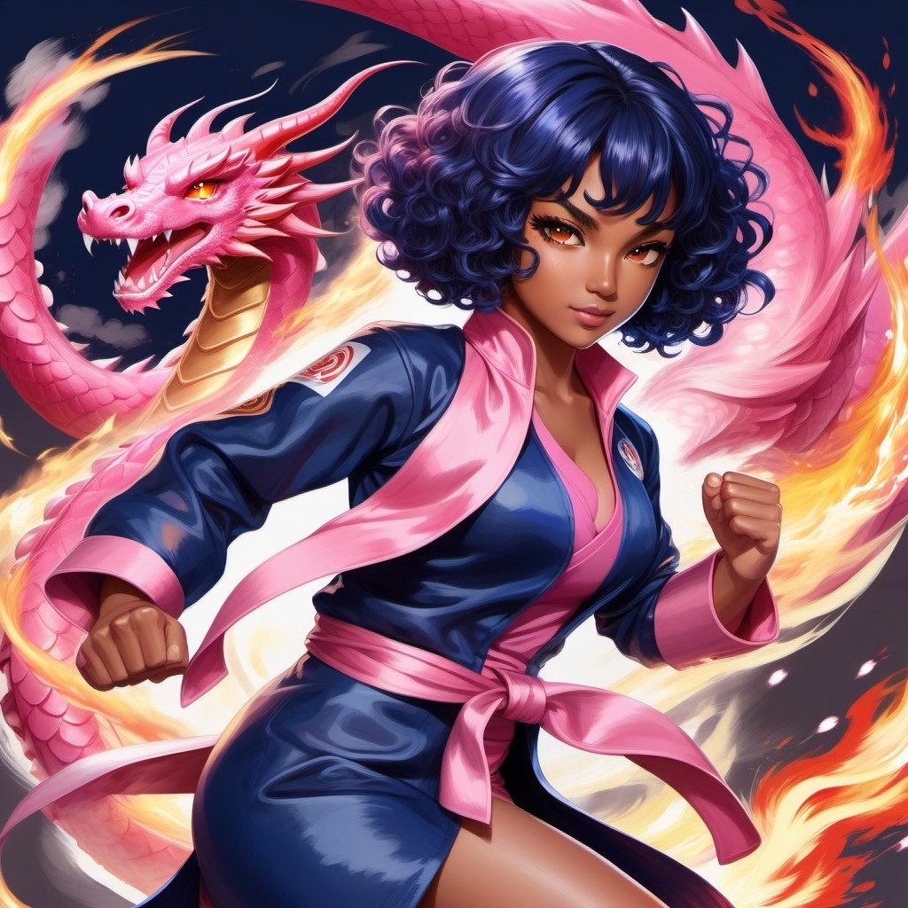 Martial Artist with Fiery Pink Dragon