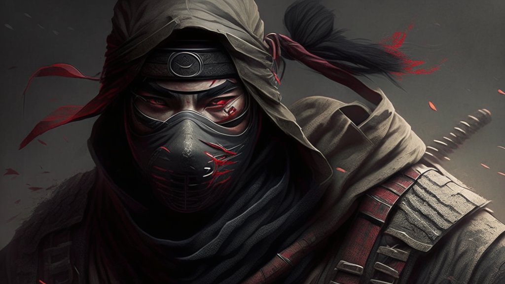 Masked Warrior with Red Accents in Dark Hooded Armor