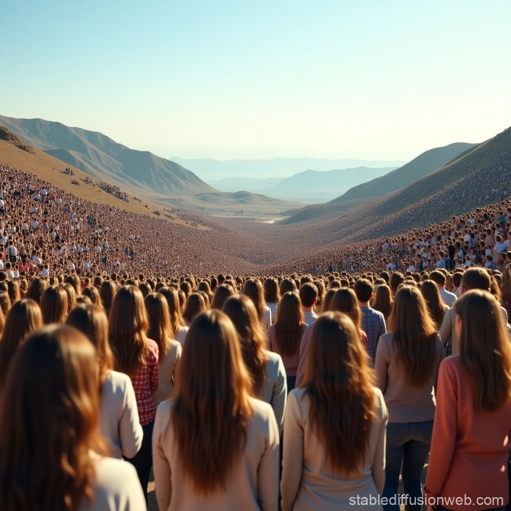 Massive Crowd Filling a Mountain Valley at Sunset