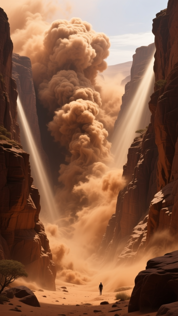 Massive Duststorm in a Narrow African Gorge