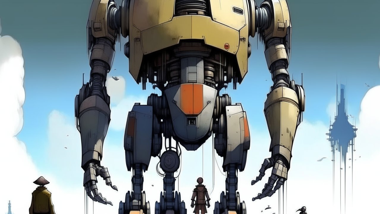 Massive Robot Standing Tall in Futuristic Landscape