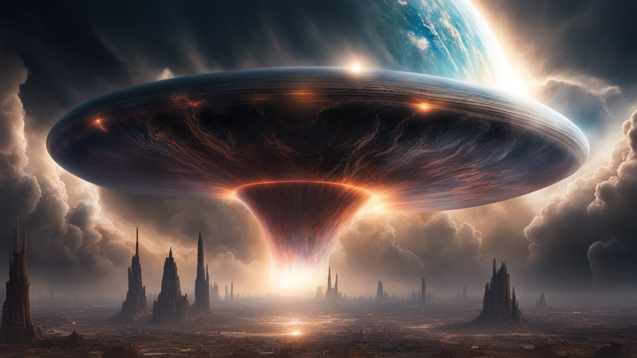 Massive Sci-Fi Alien Structure Over Dystopian Landscape