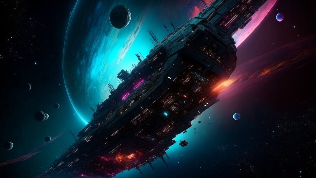 Massive Sci-Fi Spaceship Near a Vibrant Planet