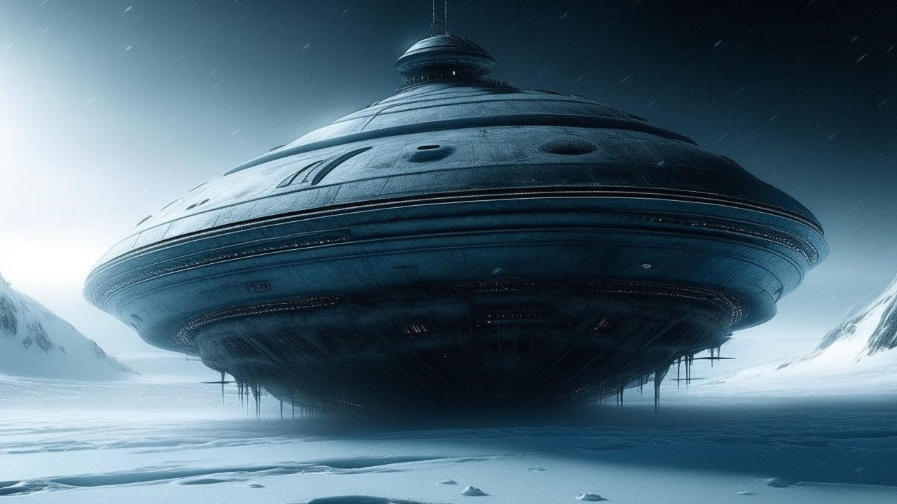 Massive UFO Hovering Over Snowy Landscape