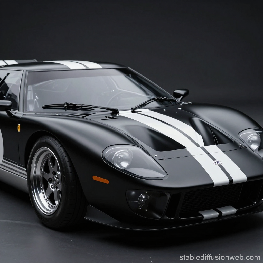 Matte Black Ford GT40 with White Racing Stripes