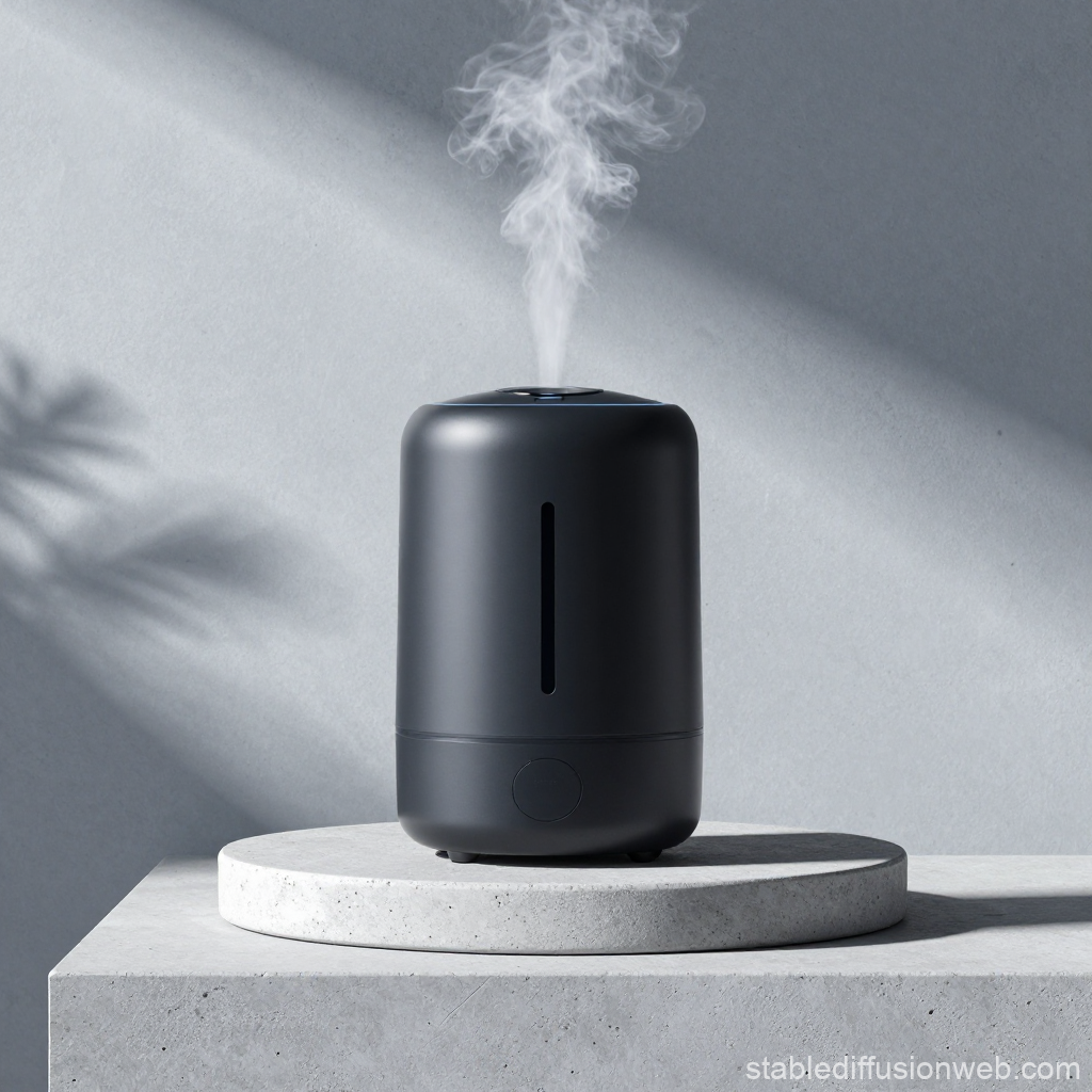 Matte Black Humidifier Emitting Mist on Minimalist Pedestal