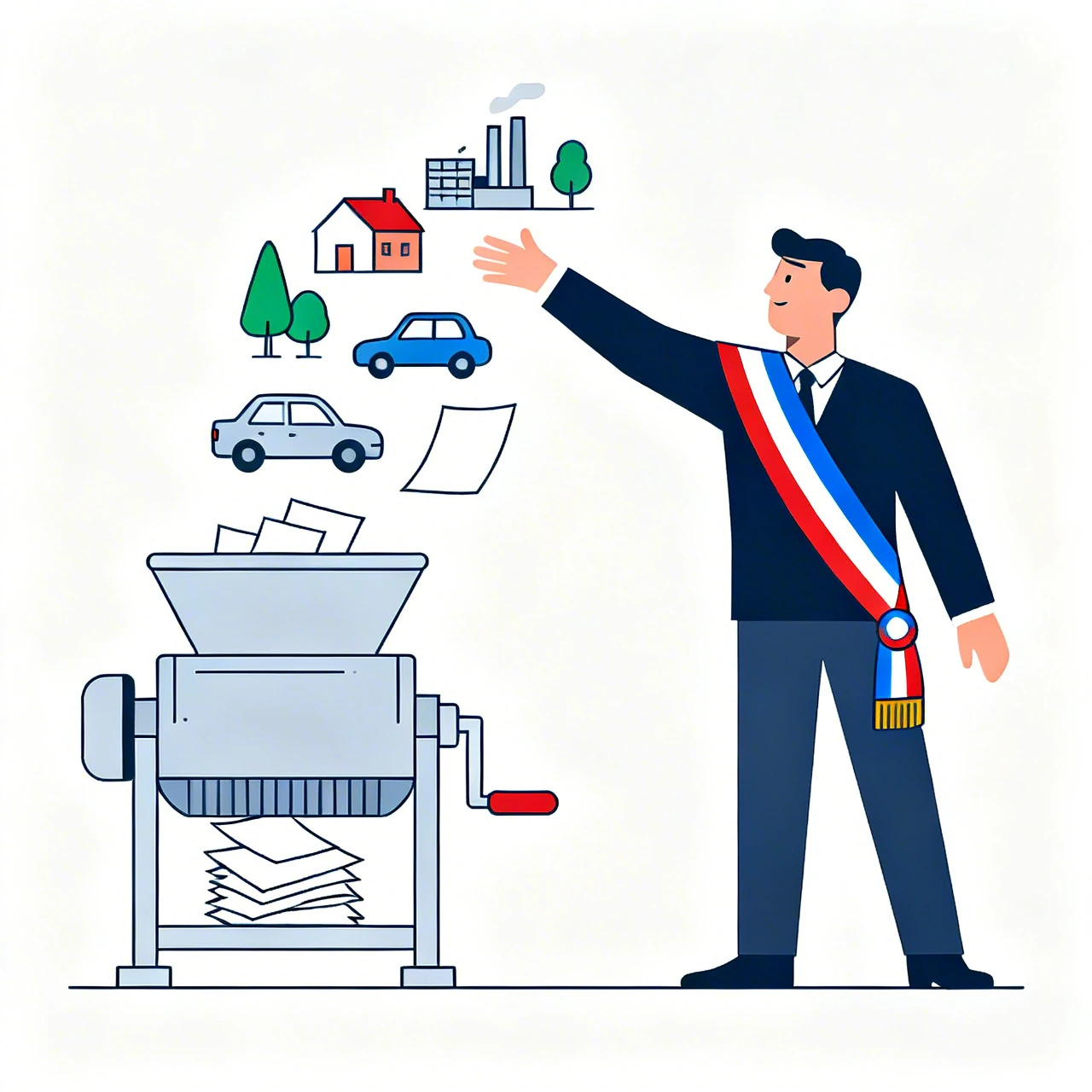 Mayor Feeding City Elements into Paper Shredder