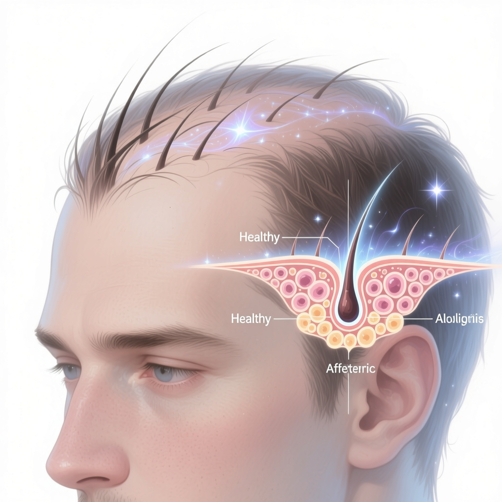 Medical Illustration of Androgenetic Alopecia and Hair Follicle Structure