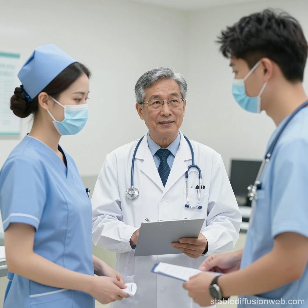 Medical Team Discussion with Doctor and Nurses in Hospital