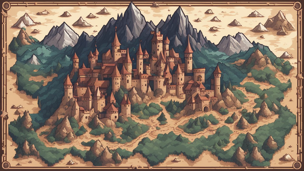 Medieval Castle Surrounded by Mountains and Forest