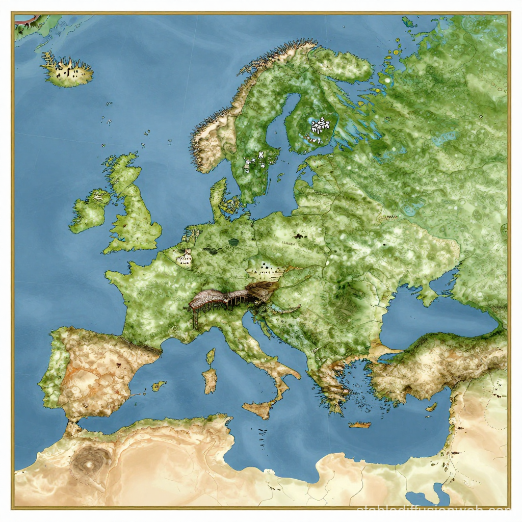 Medieval Fantasy Map of Europe and Surrounding Regions