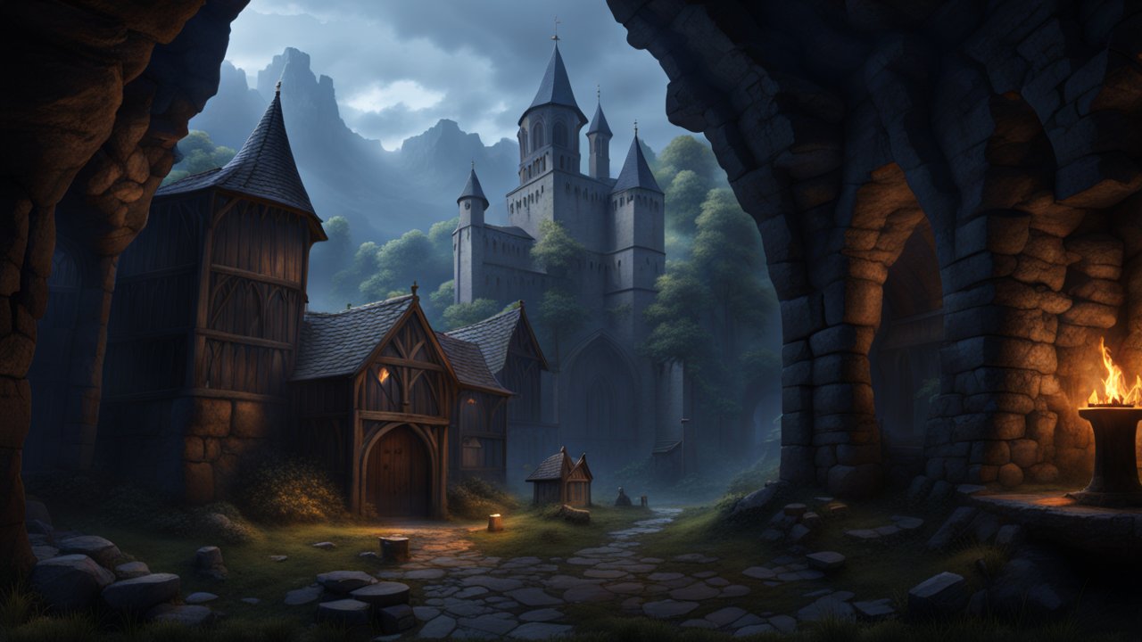 Medieval Georgian Castle and Village at Twilight