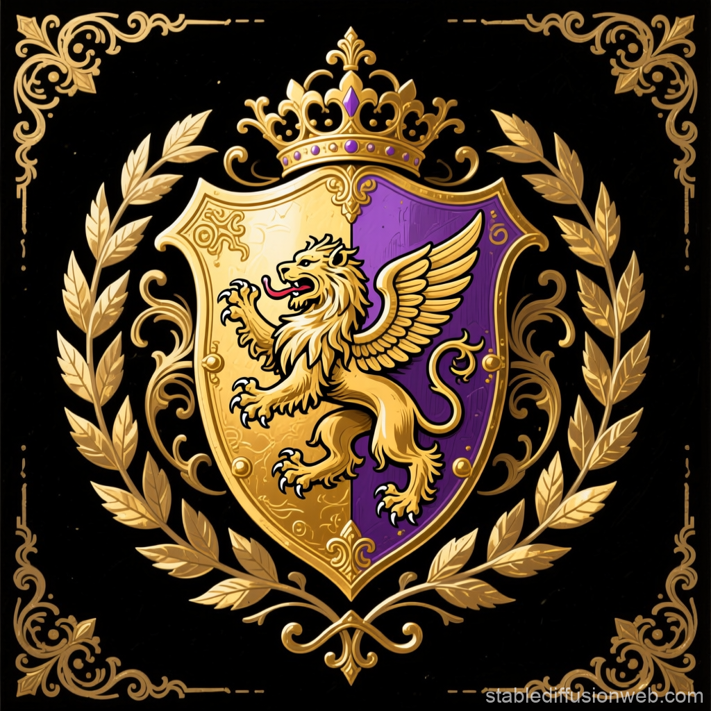 Medieval Heraldic Crest with Winged Lion and Crown
