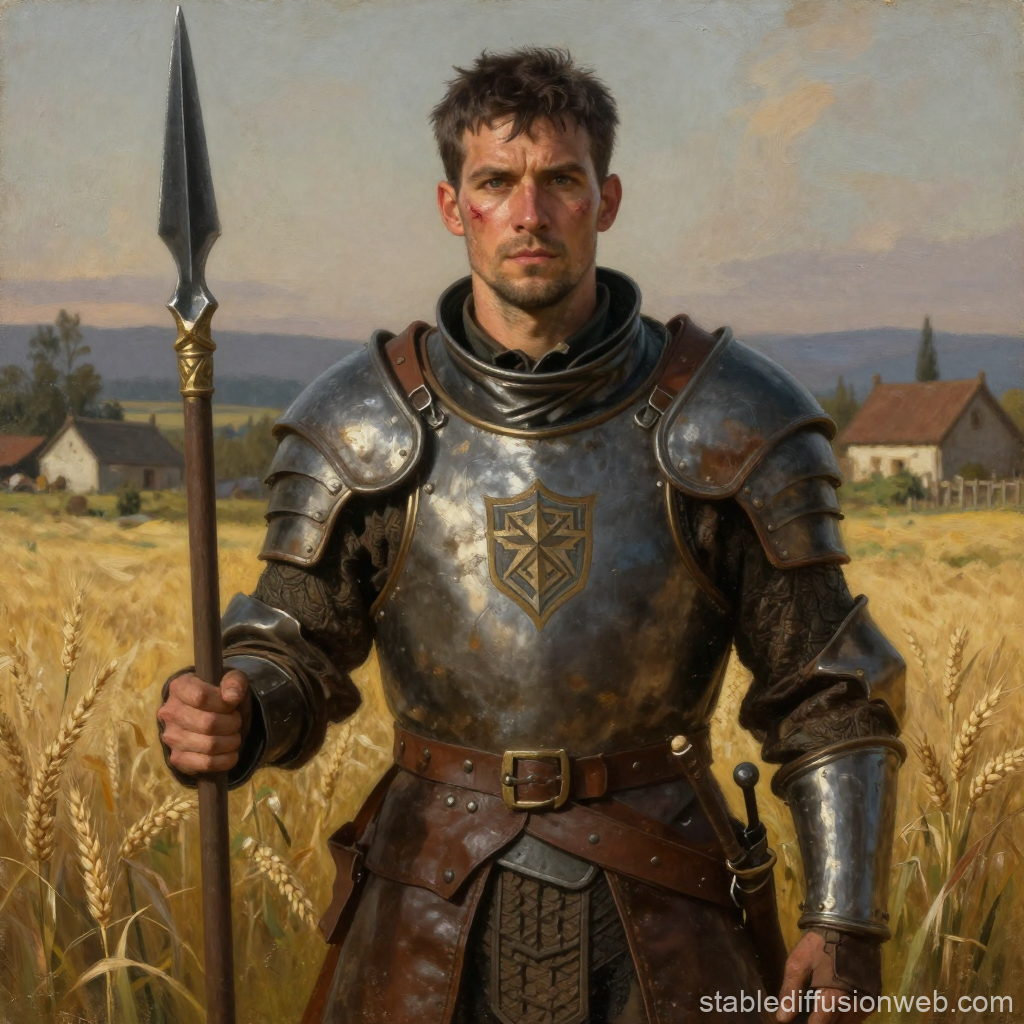 Medieval Knight Guarding Wheat Field