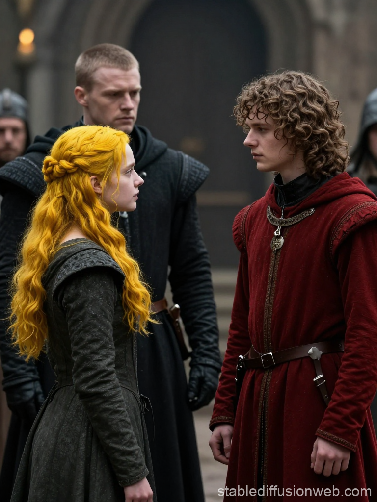 Medieval Lady and Lord in Intense Confrontation