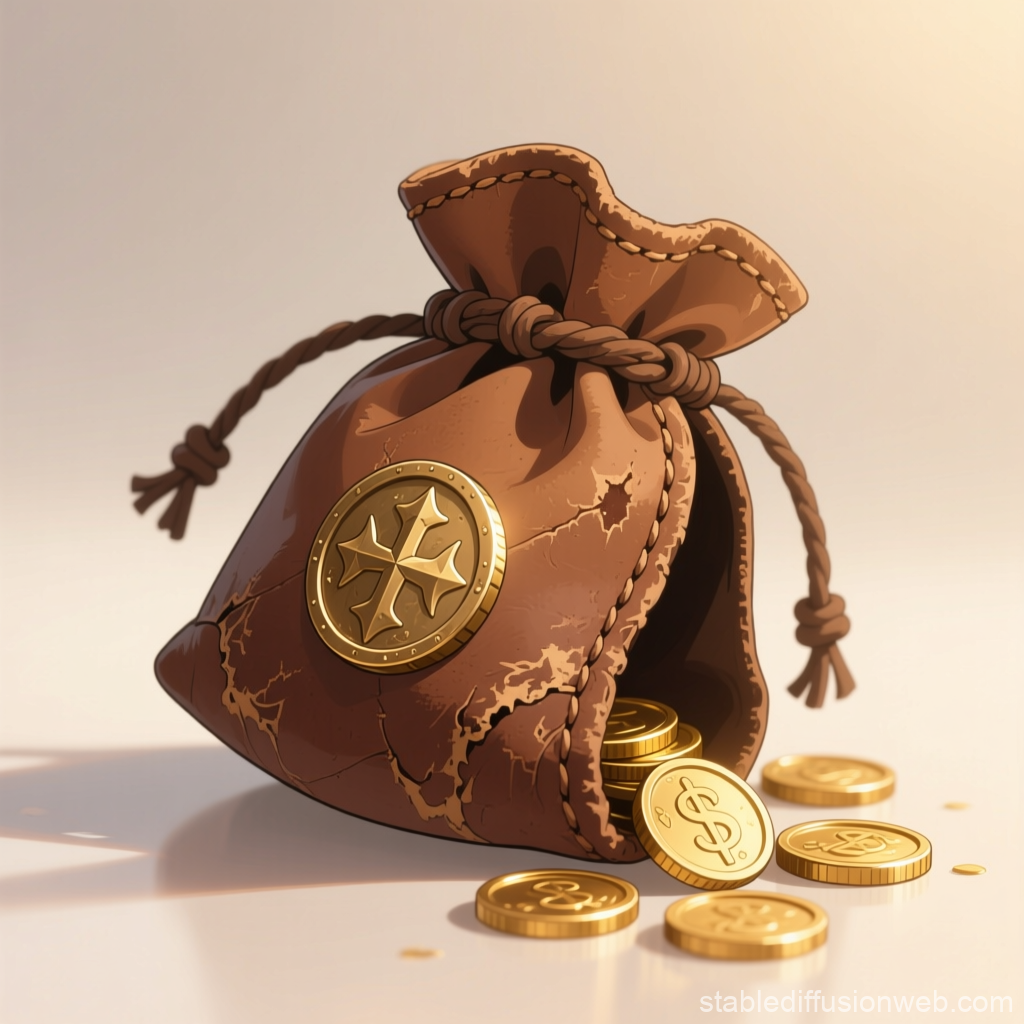 Medieval Leather Coin Pouch with Gold Coins