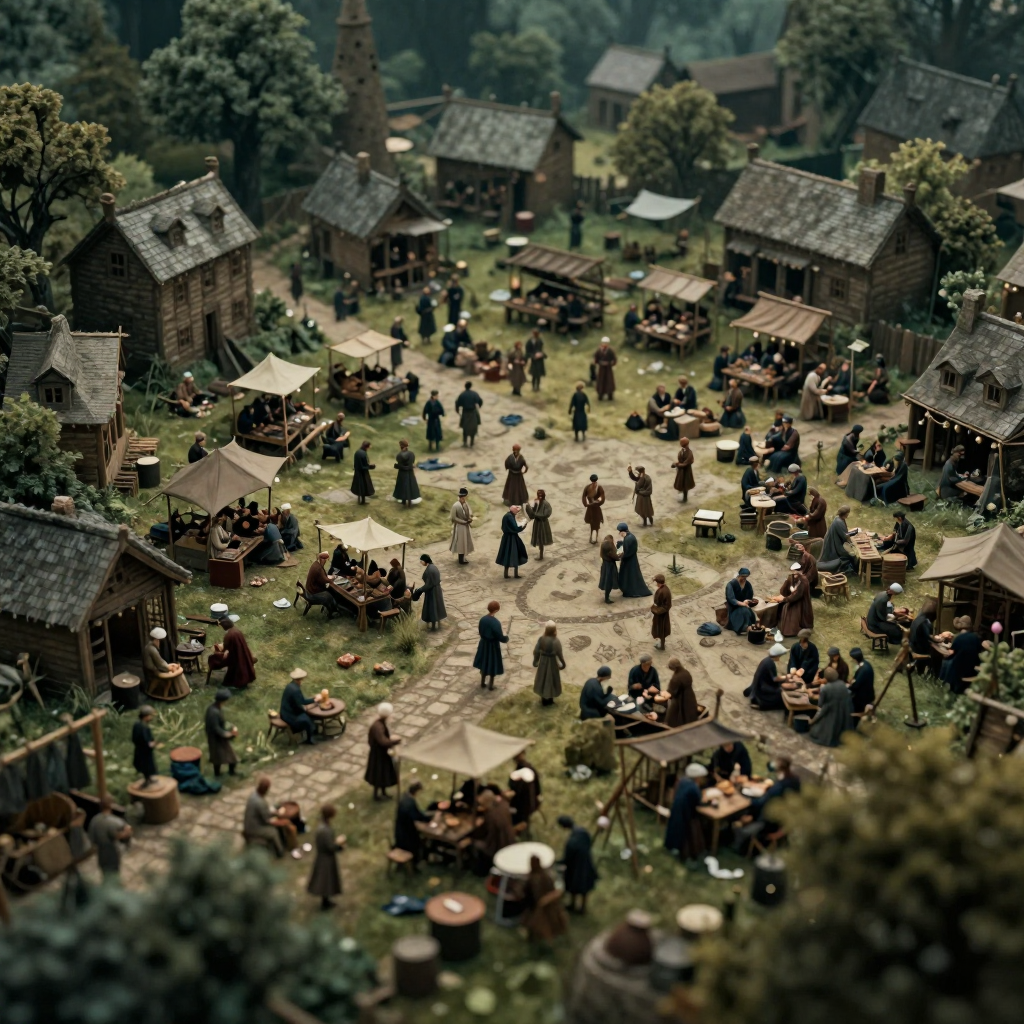 Medieval Marketplace Bustling with Activity