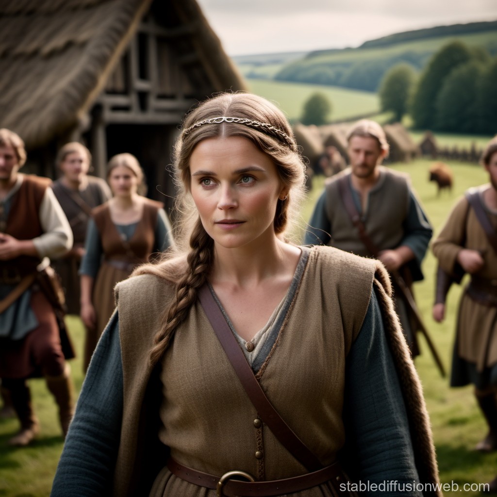 Medieval Village Woman Leading a Group