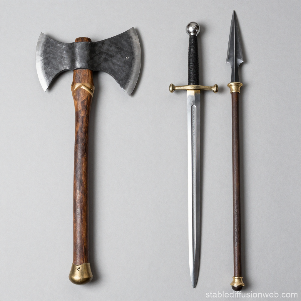 Medieval War Implements: Axe, Sword, and Spear