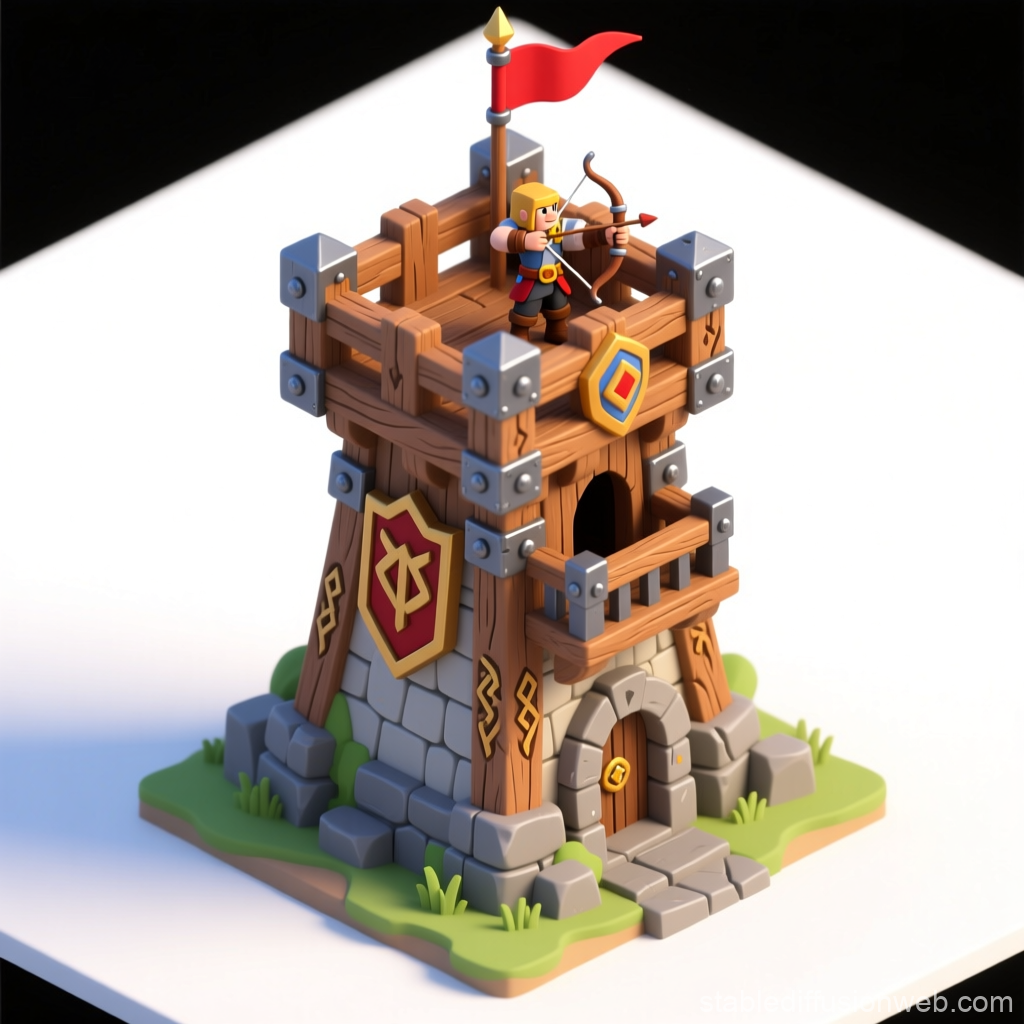 Medieval Watchtower with Archer in Pixel-Art Style