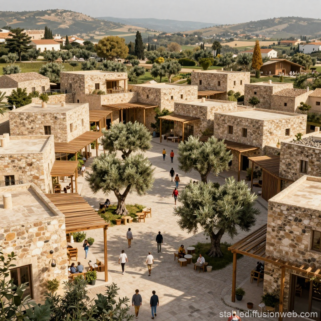 Mediterranean Olive Village with Stone Architecture